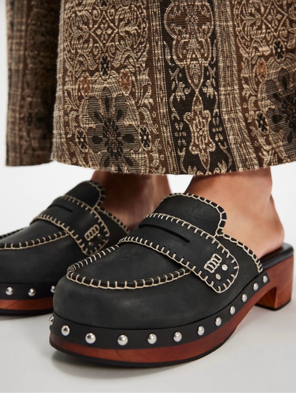 Free People Blanket Stitch Leather Clog size 9.5 - Picture 3 of 8